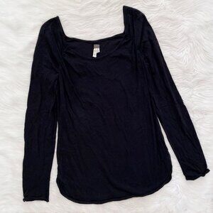 Black Ruched Side Long Sleeve Tee Shirt